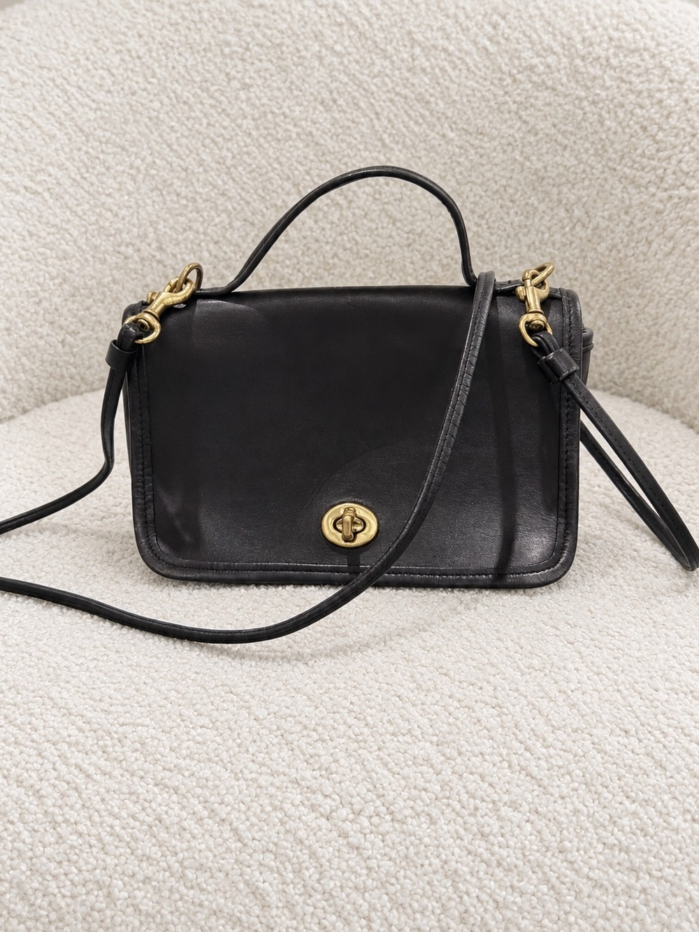 COACH Casino Bag 9924 USA Made 1995 Vintage Black Leather Top Handle Crossbody
